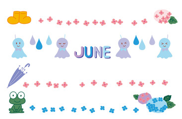 Line drawing illustration material set . June .Color