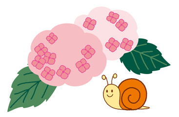 Illustration material of hydrangeas and snails. color.
