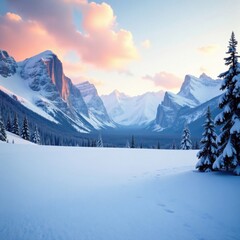 Serene winter landscape with snow-covered mountains and vast open spaces, natural beauty, winter landscape, frozen landscape
