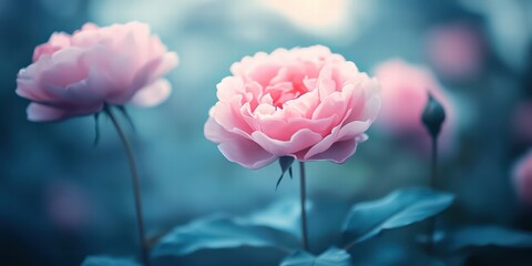 Soft Pink Roses Surrounded by Green Foliage in a Dreamy Background