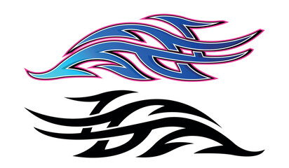 Racing car tattoo decal vector art graphic. Sports car tattoo body side vinyl decal. Side speed decoration for cars, auto, truck, boat, suv, motorcycle.