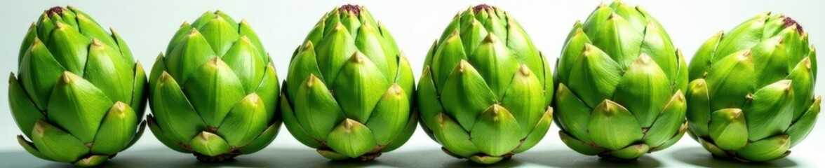Naklejka premium Whole fresh artichokes, vibrant green, isolated , artichoke, still life