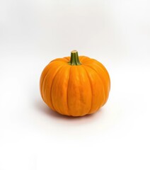 Obraz premium A single vibrant orange pumpkin sits centered against a pure white backdrop, october, autumn, closeup