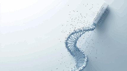 A 3D rendering of a DNA double helix molecule.  The helix is depicted in shades of pale blue and is shown against a white background with small, light-blue particles seemingly emanating from the