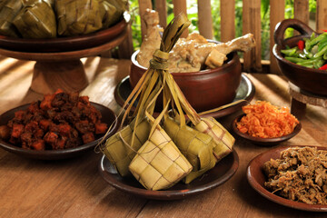 Ketupat Lebaran and Various Side Dish on the Table. Eid al Fitr Menu