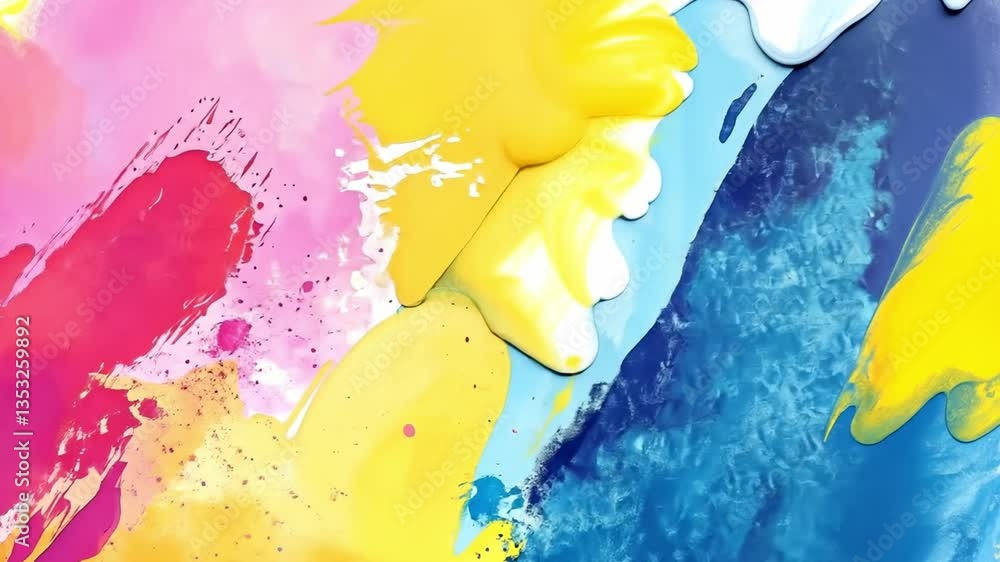 Poster vibrant abstract watercolor paint splashes in bright colors creating a dynamic and energetic artisti