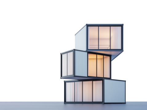 Modern Stacked Shipping Container Homes Against Clear Sky at Dusk