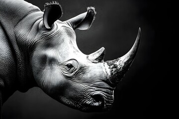 Fototapeta premium Highly alerted rhinoceros monochrome portrait