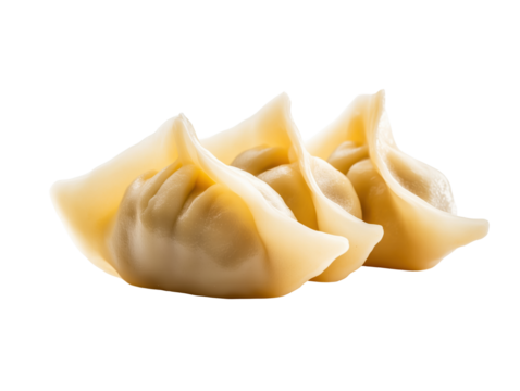 Steamed Dumplings on White Background: Fresh Asian Cuisine Close-Up