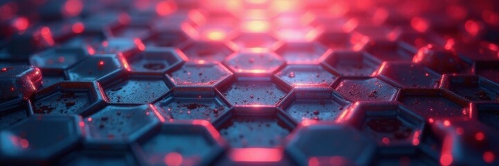 Fototapeta premium Metal hexagonal abstract background with light reflections shiny metallic surface, glossy, abstract, shine