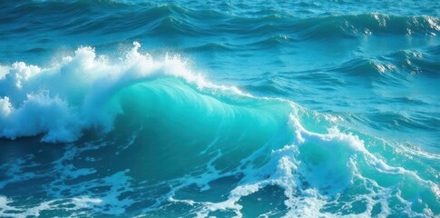 Ocean waves with blue turquoise foam on the surface, sea, blue