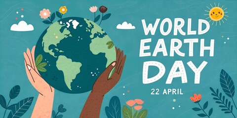World Earth Day artwork showing diverse hands cradling the Earth, emphasizing unity, environmental care and the importance of protecting nature on April 22nd banner and cover