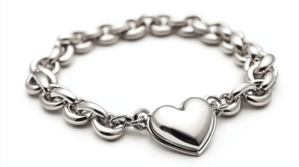 Silver Heart Charm Bracelet PNG | Jewelry Isolated for Fashion Catalogs & Gift Shop Promotions.