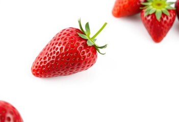 A single ripe strawberry, vibrant red, isolated on pure white background, asset, high resolution