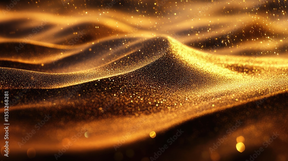 Poster glimmering golden waves of sand illuminated by soft light, creating a mesmerizing and tranquil atmos