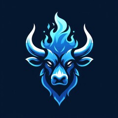 Fiery Blue Bull Mascot Logo.