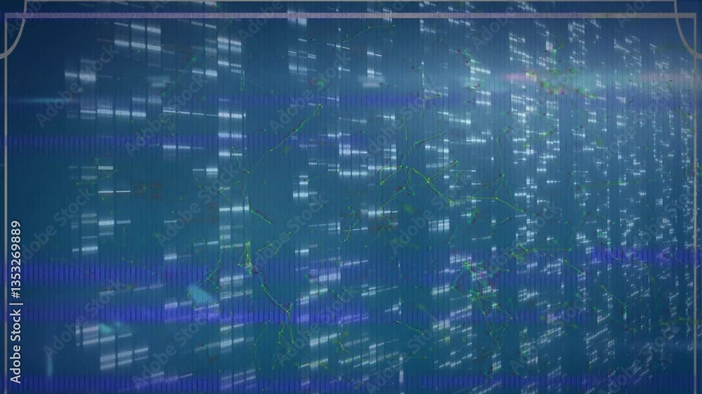 Poster animation of digital data streams forming patterns on blue background in school