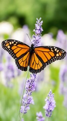 Obraz premium Monarch Butterfly Lavender Flower Nature