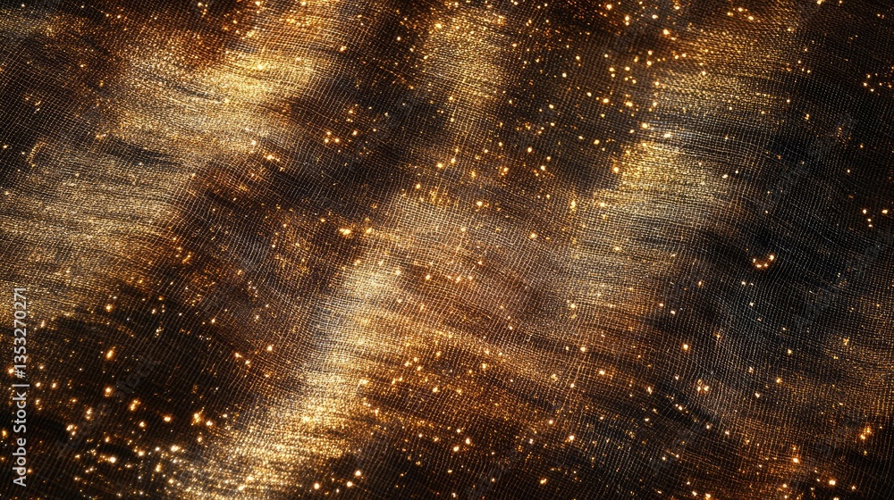 Poster abstract shimmering texture with golden sparkles on a dark background, creating a sense of depth and