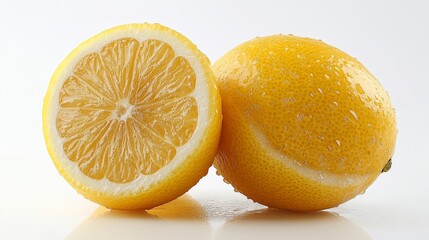 Whole yellow lemon with textured skin, isolated on white background