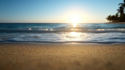 Obraz premium Golden beach sunrise. Soft waves on the shore