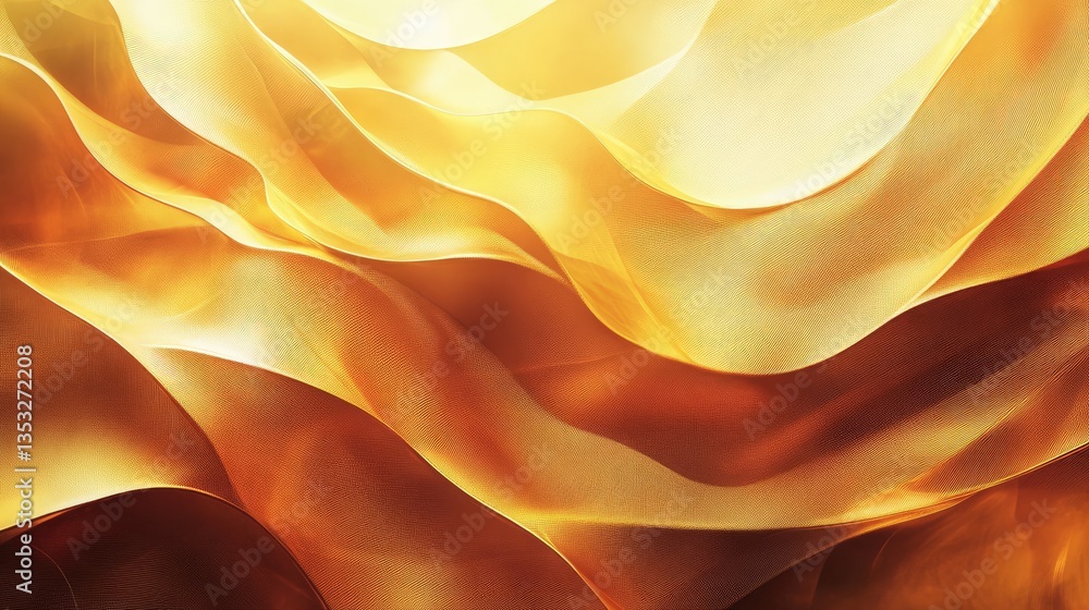 Poster abstract golden waves flowing gracefully, creating a warm and inviting atmosphere in a soft, luminou