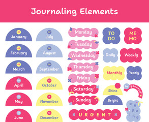 Cute decorative design for planner journaling stationery elements, notepad memopad bullet journal design