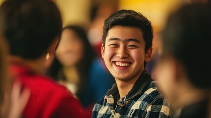 Naklejka premium An international student enjoying a cultural exchange event with peers from around the world.