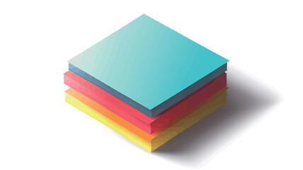 Isometric view of a stack of squares.  The squares are layered, with each square exhibiting a gradient of color.  Colors include light blue, dark blue, red, orange, and yellow. The squares cast a