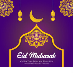 Elegant Eid Mubarak Poster Design with Islamic Patterns and Gold Accents

