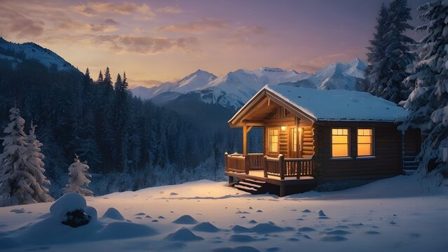 Golden Sunrise Over Snowy Forest Path