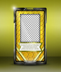 Layout amarelo para story em moldura futurista