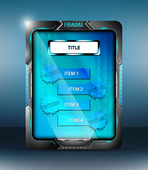 Layout azul em formato de dispositivo móvel em moldura futurista