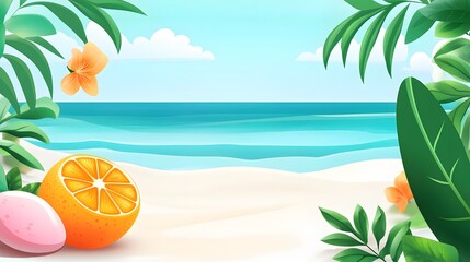 Fresh Orange on Smooth White Sand - A Refreshing Tropical Fruits Concept