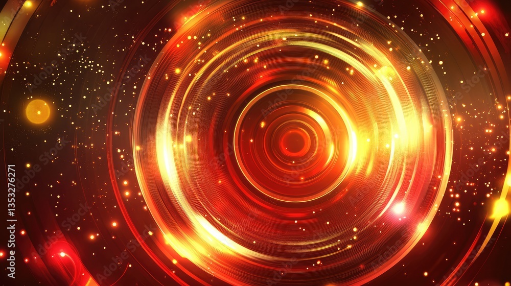 Poster vibrant abstract circular design with glowing lights and sparkles, creating a dynamic and energetic 