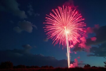Vibrant colorful fireworks exploding in the sky with rapid bright lights, festive, fireworks explosion