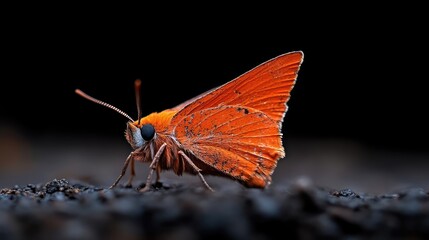 Obraz premium Vibrant orange butterfly on dark ground