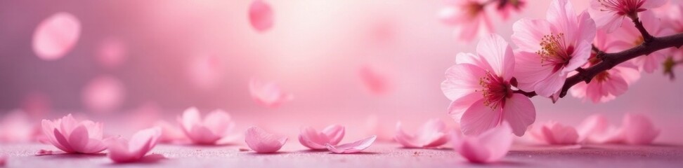 Fototapeta premium delicate sakura petals floating in air, softly falling on ground, gentle spring scene , soft pink sakura, blossom , nature