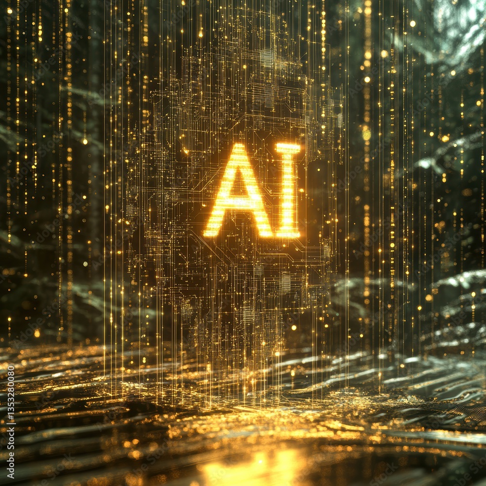 Poster a glowing gold string with the letters ai on it