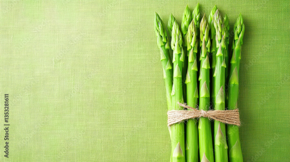 Poster fresh asparagus spears tied with twine on vibrant green background create visually appealing and hea