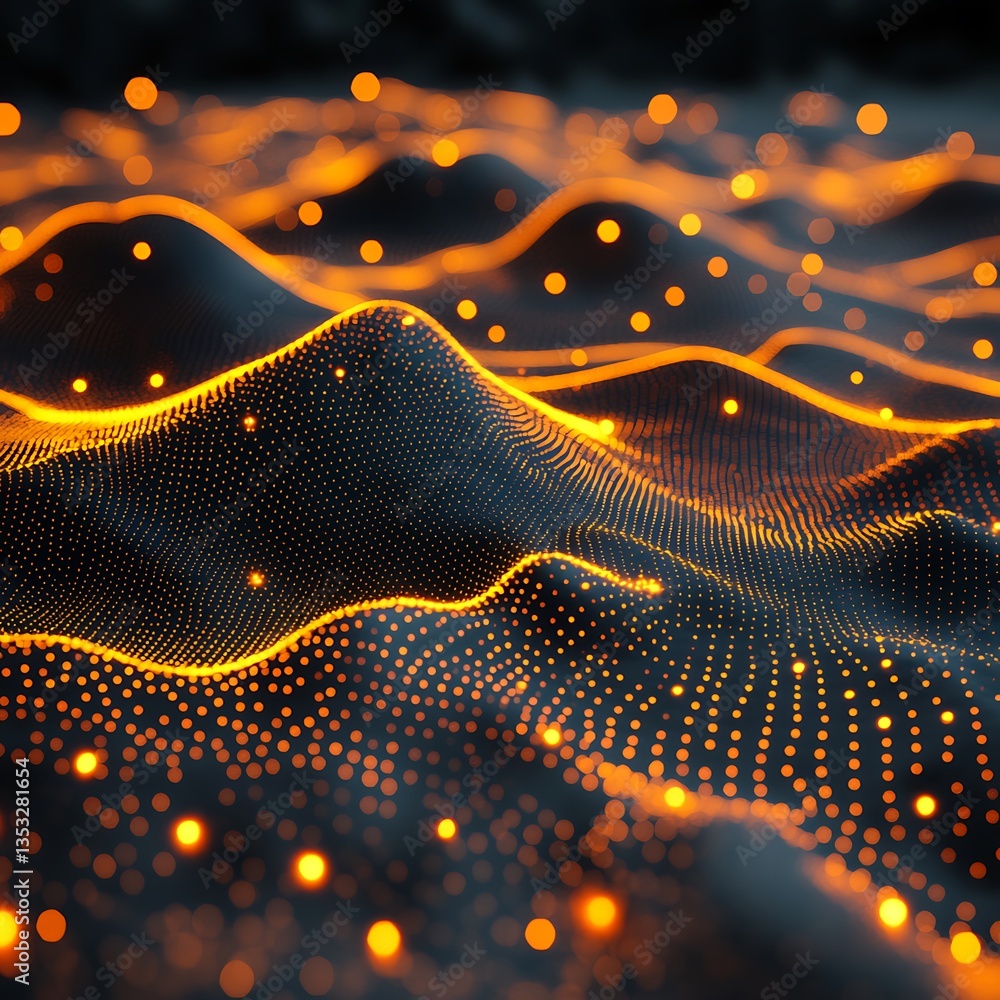 Poster abstract glowing orange and dark surface with multiple patterns depicted