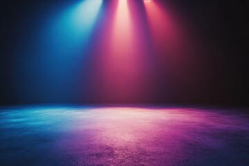 Obraz premium A vibrant stage featuring blue and red illuminated spotlights