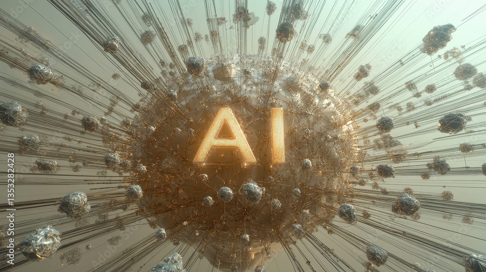 Poster a large, glowing sphere with the letters ai on it