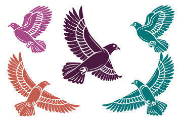 set of Dove silhouette vector illustration