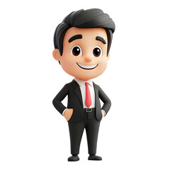 Cartoon Businessman In Suit With Red Tie