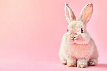 Obraz premium A Fluffy Adorable Rabbit Posing Against a Soft Pink Background