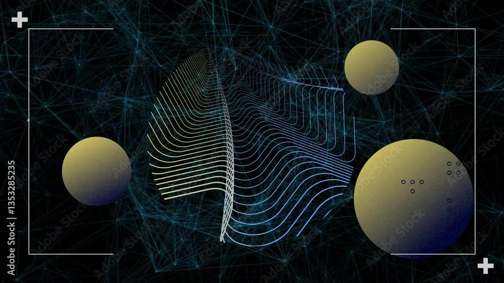 Poster animation of abstract geometric shapes and lines creating dynamic pattern