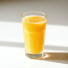 e glass of apple juice with soft, diffused lighting on a white background. Subtle shadows enhance the elegant and refined composition. 
