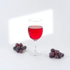 A single glass of grape juice isolated on white. Soft, diffused light casts subtle shadows. 
