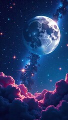 Obraz premium Celestial background with vibrant stars and a silvery moon, galaxy, starfield, shiny